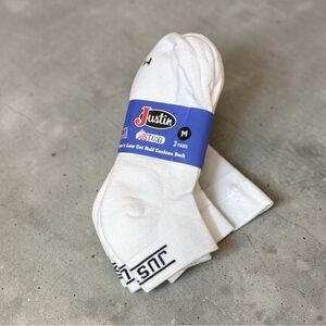 Justin Boots Men's White Low Cut Athletic Socks - 3 Pack medium for sizes 4-9